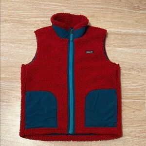 EUC Patagonia Red Fleece Vest with Blue Trim